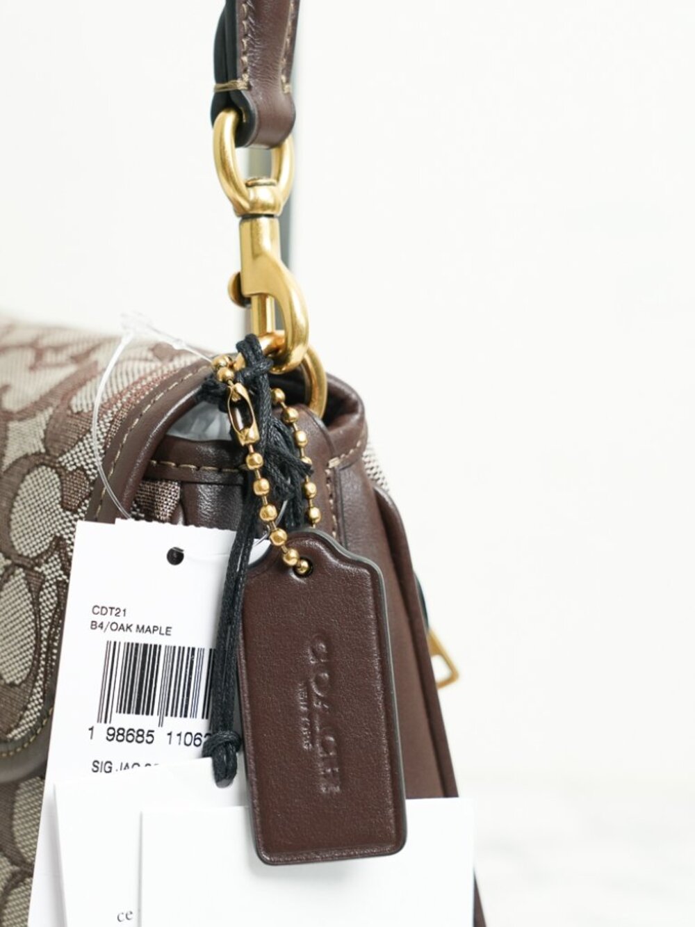 Coach CDT21 Soft Tabby Shoulder Bag Signature Jacquard Brass/Oak Maple Brown NWT - Picture 7 of 15